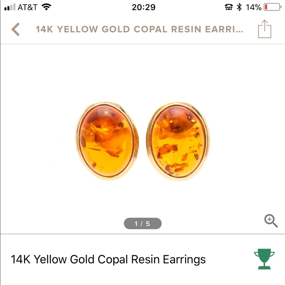 Vintage 14k gold Copal RESIN earrings